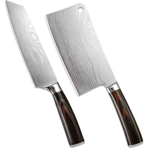 High Carbon Steel Kitchen knives Set Professional Chef Knives Japanese Imitation Damascus Pattern Knife Set With Wooden Handle
