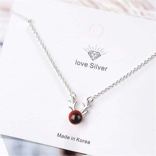 2019 New Red Garnet Antlers Deer Pendant Necklaces Female Korean Version Simple Small Fresh For Women Trend Short Clavicle Chain