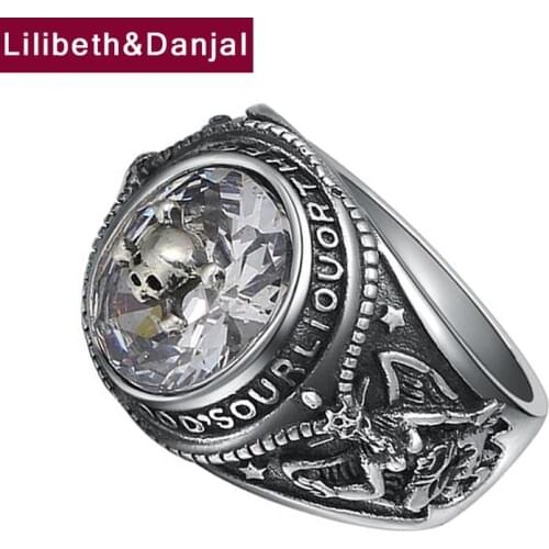 New Design Mans Ring 100% Real 925 Sterling Thai Silver Zircon Punk Vintage Skull Inlaid Ring Male Female Jewelry Fr17