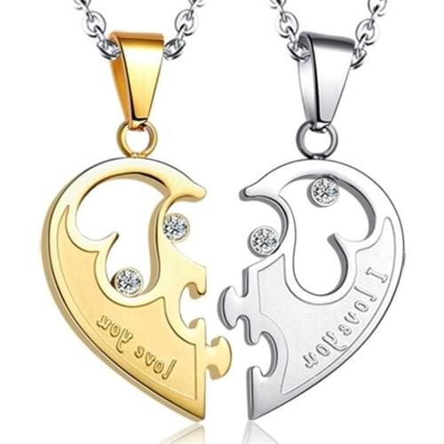 Half Heart Necklace Fiendship Couple Pendant For Women Girl Best Friend Gift Gold Silver Color Chain Necklace Jewelery Wholesale