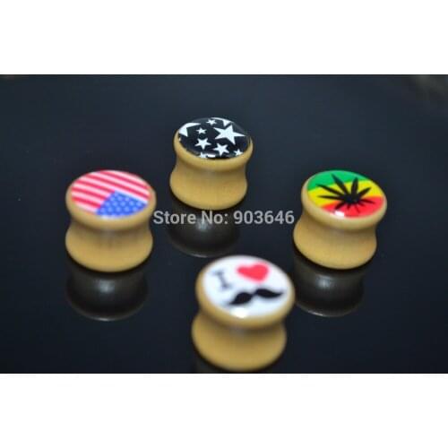 LOT60PCS Free Shippment Body Jewelry- Wood Logos Solid Ear Plugs Ear Flesh Tunnels Expanders Earlets 6mm up to 16mm