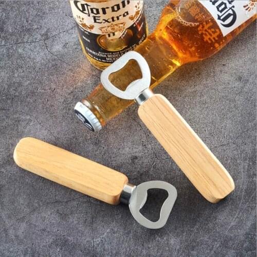 Beer Corkscrew Wine Opener Bottle Opener Rubber Wood Handheld Wine Beer Glass Cap Bottle Opener Home Kitchen Tools