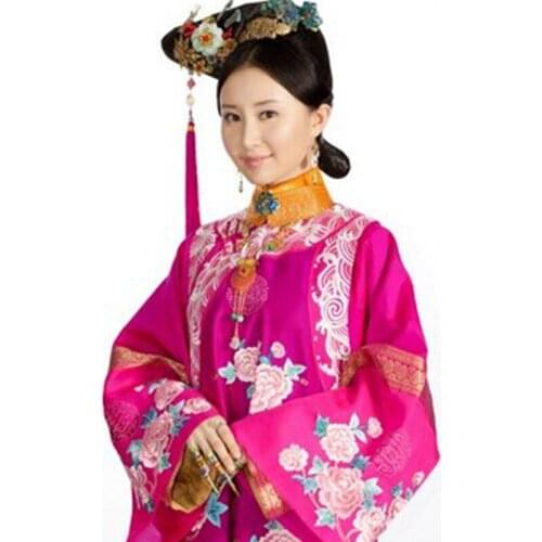 Shu Chang Rose Red Delicate Embroidery Hanfu Costume for Qing Dynasty Princess Qifu for TV Play Palace Lock the Beading Curtain