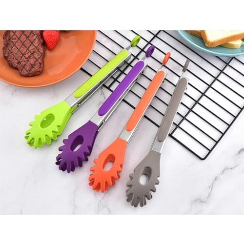 Silicone Food Tong Stainless Steel Kitchen Tongs Silicone Non-slip Cooking Clip Clamp BBQ Salad Tools Kitchen Accessories