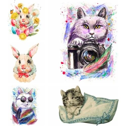 Cute Animals Patch Diy Cat Iron-on Transfer For Clothing Fashion Heat Transfer Thermal Stickers on T-shirt Stripes Applique