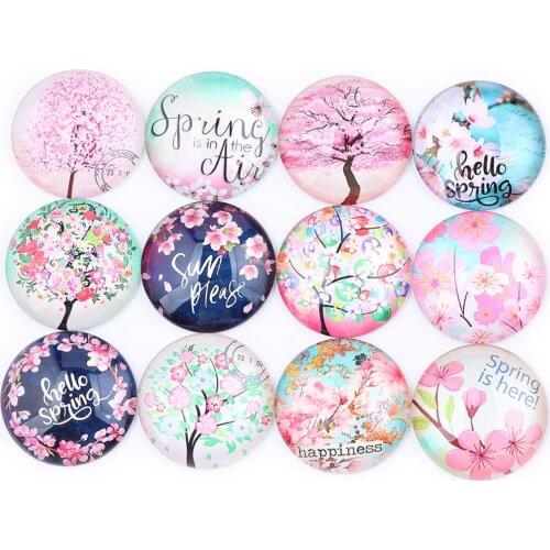 Mixed Spring Flower Photo Round Glass Cabochon 12mm 14mm 16mm 18mm 20mm 25mm 30mm Diy Flatback Handmade Jewelry Findings