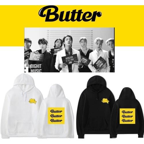 Kpop Bangtan Boys Butter Men/Women Hoodie Casual Plush Print Unisex Sweatshirt Streetwear Korean Harajuku Loose Hip Hop Tees Top