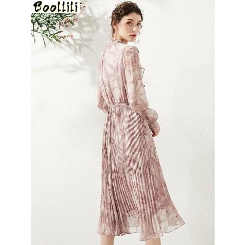 Vintage Elegant Chiffon Midi Dress Women Clothes 2020 Spring Party Long Sleeve Dress Ladies Dresses Pleated Dress Vestidos