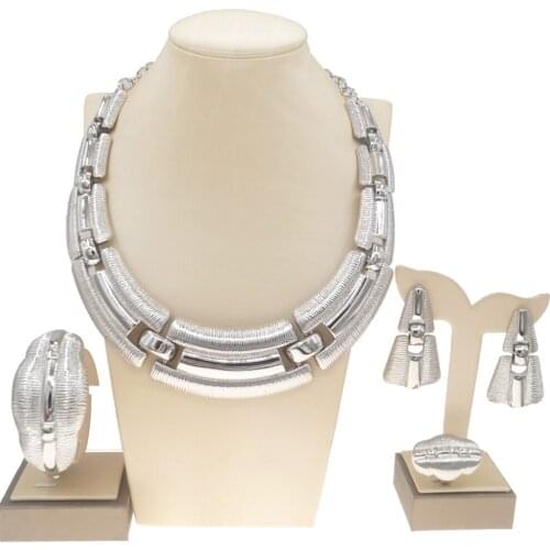Yulaili New Silver Manufacture 18K Italian Gold Necklace Jewelry Set Luxury Wedding Day Dinner Women Unique Big Jewellery Sets