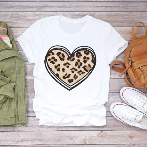 Womens T-shirts Casual Clothing Lover Cute Leopard Heat Sweet Short Sleeve Women Print Ladies Top T Stylish Summer Tee T-Shirt