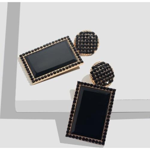 Flatfoosie Fashion Square Glass Drop Earrings For Women Boho Shiny Elegant Statement Big Dangle Earring Jewelry Wedding Party