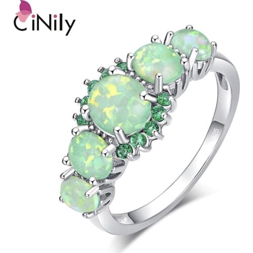 CiNily Lavish Big Green Fire Opal Stone Filled Rings Silver Plated CZ Zirconia Crystal Bohemia Boho Jewelry Woman Size 11 12