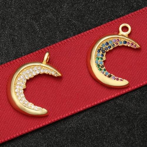 ZHUKOU 17x22mm exquisite brass Cubic Zirconia crooked moon pendant for Women necklace earrings jewelry making model:VD493