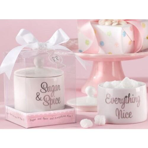 10PCS/LOT Free shipping by express "Sugar & Spice Everything Nice" Ceramic Sugar Bowl Novelty wedding favors baby shower gift