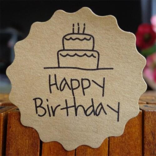 12pcs Round Label Handmade Kraft Paper Packaging Seal Sticker Candy Dragee Gift Box Packing Bag Happy Birthday Stickers