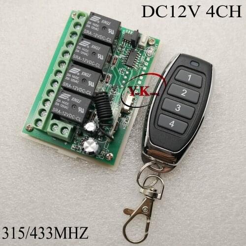 DC 12V 4 CH Relay Contact Remote Switch NO COM NC RF Wireless Switch Button Circuit Remote on off Switch 315 433 Metal Transmitt