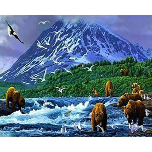 MM 14/16/18/28 CROSS STITCH Full Round Drill 5D DIY Diamond Painting " L5264 Scenic Snow Bear" 3D Embroidery Cross Stitch