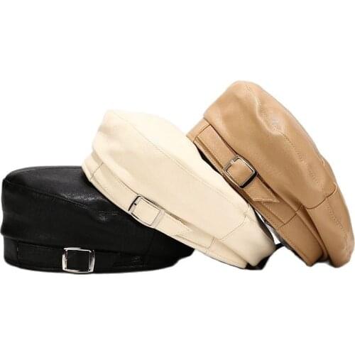 Autumn And Winter Solid leather buckle beret painter hat octagonal hat women and girl 06