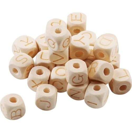 26pcs 12mm Wooden Letter Alphabet Natural Wooden Beads For Jewelry Making DIY Baby Necklace Toys Handmade Unfinished Wood Craft