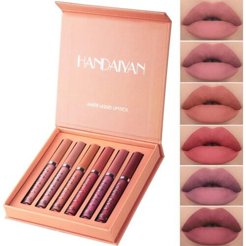 6pcs/Set Fashion Waterproof Matte Nude Lipstick Lip Pigment Dark Red Black Long Lasting Lip Gloss Women Makeup Lipgloss