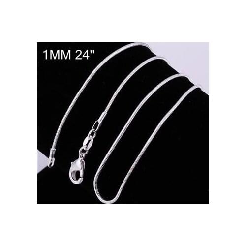 10pcs/lot Promotion! wholesale 925 silver necklace, 925 silver fashion and peaceful jewelry Snake Chain 1mm 24 inches Necklace