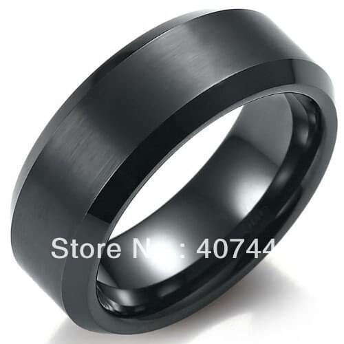 Free Shipping 8MM Mens Solid Black Brushd Center Tungsten Ring Wedding Band Comfort Fit Engagement Anniversary Band