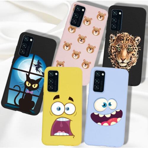 For Huawei Honor View 30 Case Cartoon Cat For Huawei Honor View30 V30 Case Back Cover Silicone Soft TPU Funda Candy Purple Pink