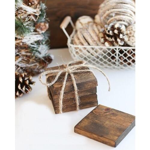 Wooden Square Coaster 4 Pcs Handmade Natural Wood Cup Mat Decorative Wooden Cup Mug Mat