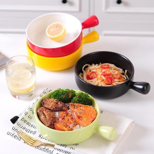 Ceramic Plate Dinner Tray Baked Pan With Handle Soup Bowl Grilled Cheese Dish Tableware Series Oven Dishes Dinnerware Set 500ml