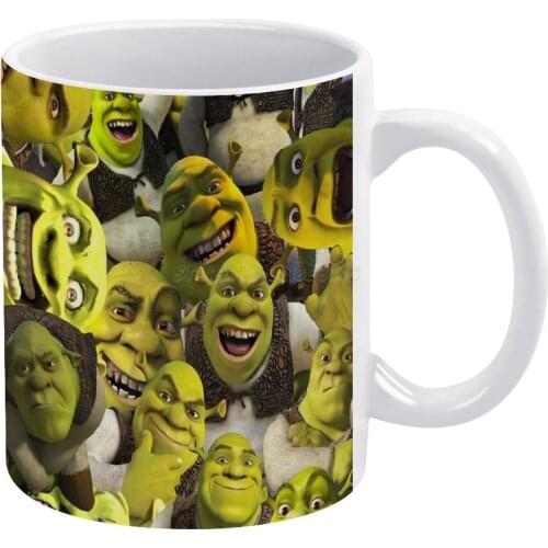 Shrek Collage - White Mug To Friends and Family Creative Gift 11 Oz Mug Coffee Ceramic Mug Donkey Funny Meme Animated Fiona Onio