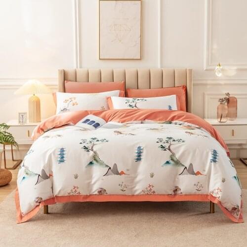 New 600TC egyptian cotton Bedding Set Landscape digital print Duvet Cover Flat Sheet Bed Linen Pillowcase For Adult Bed Set 4PCS