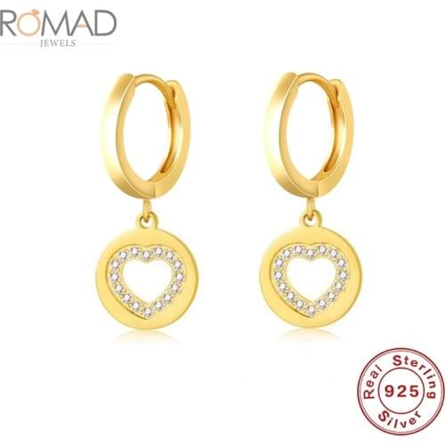 ROMAD 925 Sterling Silver Hoop Earrings For Women All-match Circle Exquisite Key Heart Pendant Earrings Set Aretes De Mujer