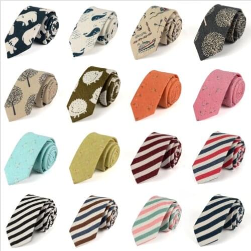 Korean Arrow Men Ties 6cm Narrow Vintage Cotton Hemp Pajaritas Para Hombre Leisure Animal Printed Striped Ties For Men