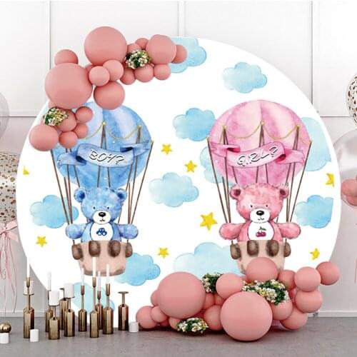 Laeacco Round Background Cartoon Pink Blue Bear Photography Baby Shower Birthday Baptism For Photo Studio Photophone