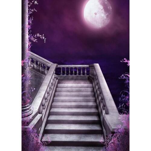Stairs Full Moon Halloween Photographic Background Computer Printed Backdrop for Children Baby Party Photobooth Photo Studio