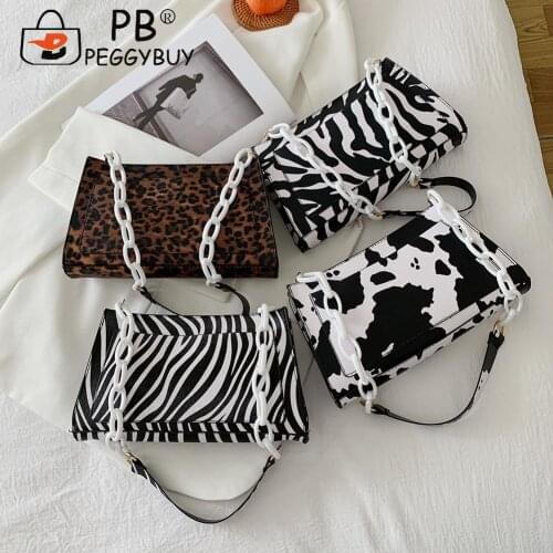 Fashion Women Animal Print PU Leather Shoulder Underarm Bag Casual Chain Purse Casual Girls Small Shoulder Bags 2021