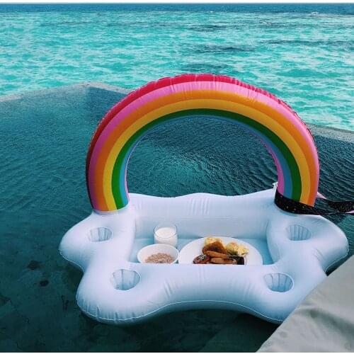Inflatable Pool Float Beer Drinking Cooler Table Bar Tray Beach Summer Pool Party Bucket Rainbow Cloud Cup Holder Pvc