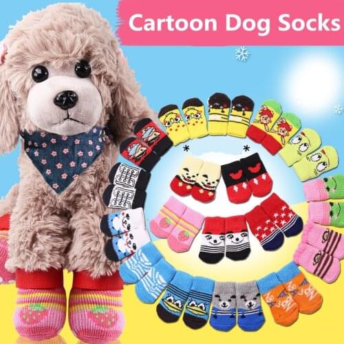 4PCS/Set Pet Dogs Socks 2019 New Fashion Warm Winter Autumn Soft Touch Anti-slip Knit Shoes Candy Color Cartoon Pets Supplier