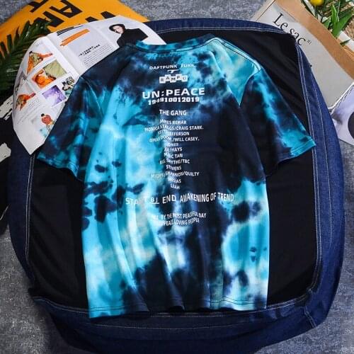QNPQYX New Harajuku T Shirt Tie Dyed Mens T-Shirt 2021 Summer Short Sleeve O-Neck Oversize Tops Tee Shirts Fashion Men T Shirts