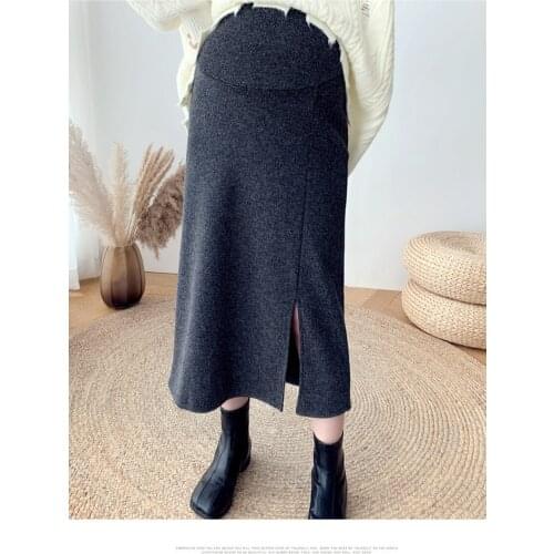 Autumn and winter pregnant women mid-length skirts belly lift knitted pregnant women skirts plus size pregnancy skirts