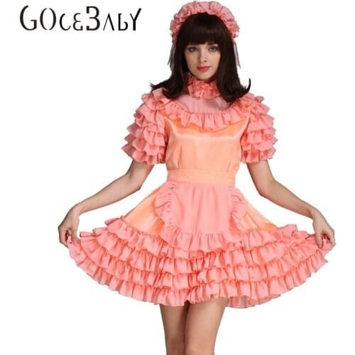 Sissy Girl Lockable Maid Dress Orange Stain Crossdress Uniform Cosplay Costume