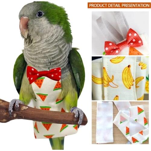 Potable Parrot Diaper with Bowtie Cute Colorful Fruit Floral Cockatiel Pigeons Small Medium Large Pet Birds Flight Suit Clothes