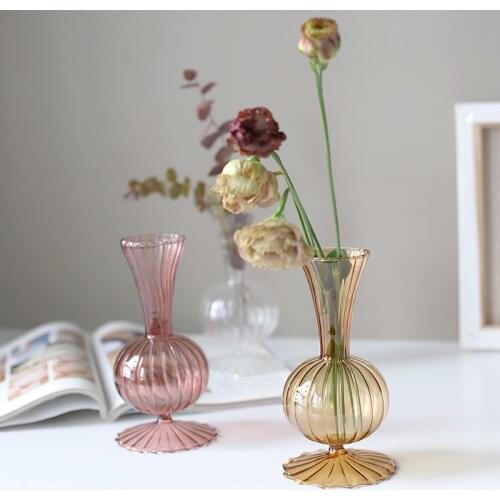 Cutelife Nordic Transparent Small Glass Vase Vintage Terrarium Hydroponic Flower Vase Plant Vase Wedding Desktop Decoration Home