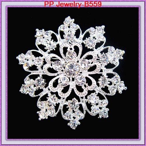 Clear Dimante Silver Flower Brooch Wedding Bridal Bouquet Pin Brooches Exquisite Women Brooch Corsage