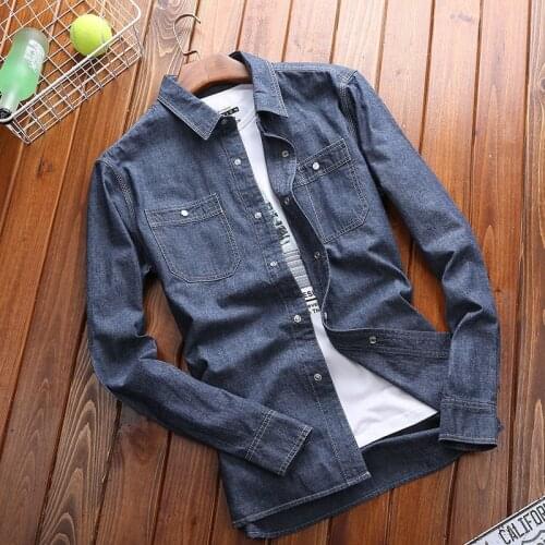 Drop Ship Fashion Mens Clothing Handsome Loose Denim Shirt High Quality Pure Cotton Long Sleeve Jean Shirts Youth Casual Tops