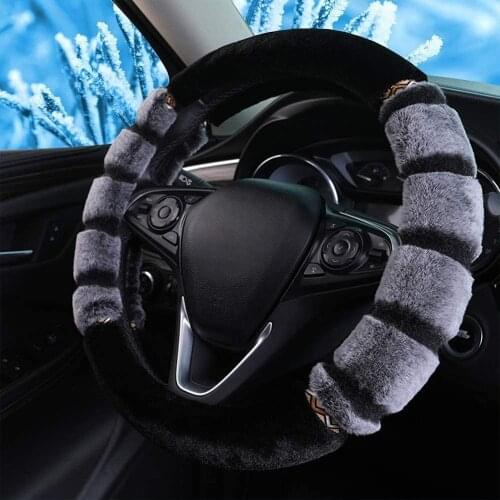 Fluffy Steering Wheel Cover for Winter Plush Warm Snug Universal Steering Wheel Cover for Women Men 15 Inch