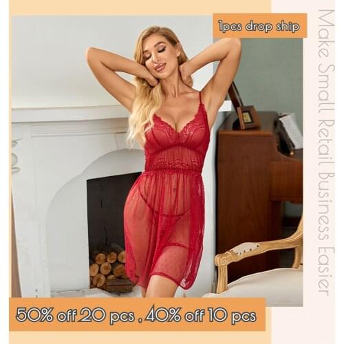 Sexy Mesh Night Dress Polka Dot Wedding Sleepwear Women Lingerie Wholesale Lace Robe de Nuit CT 6071R