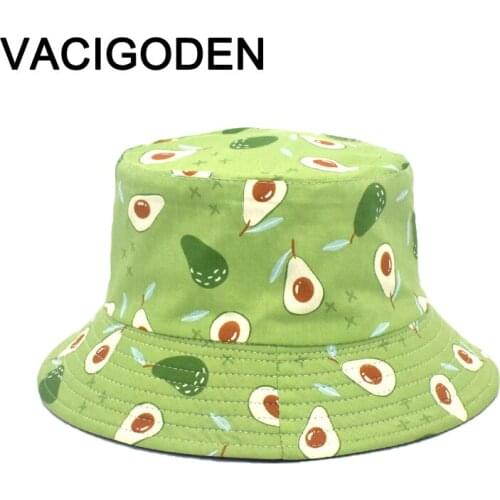VACIGODEN Women Fashion Bucket Hat Reversible Avocado Printed Sunbonnet Fedoras Outdoor De Pescador Fisherman Caps Gorros