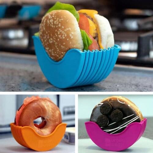 Burger Holder Hamburger Fixed Box Donuts Bun Shell Silicone Case Kitchen Storage Washable Reusable