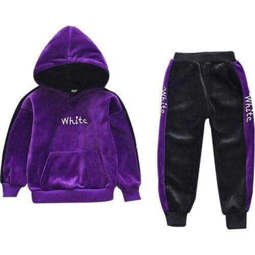 Spring Autumn Girls Sports Suit Velvet Vestidos Tracksuit Kids Fashion Sportwear Children Hooded Suit Clothes Set Casual Outfit